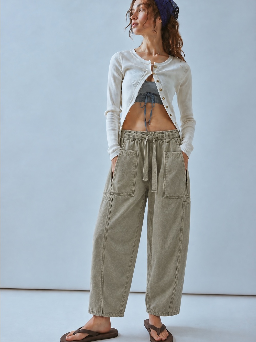 Free People Olive Wide-Leg Cargo Pants